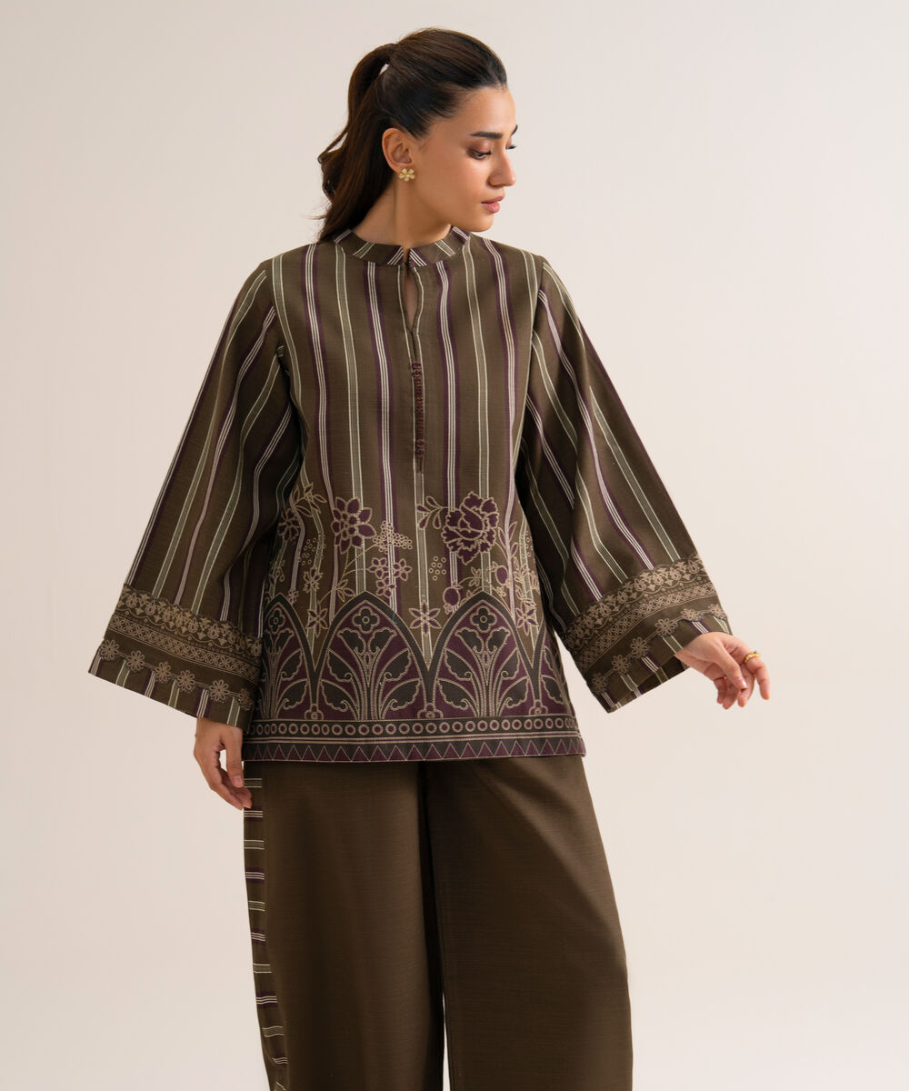Women's Unstitched Premium Khaddar Printed Brown 2 Piece Suit