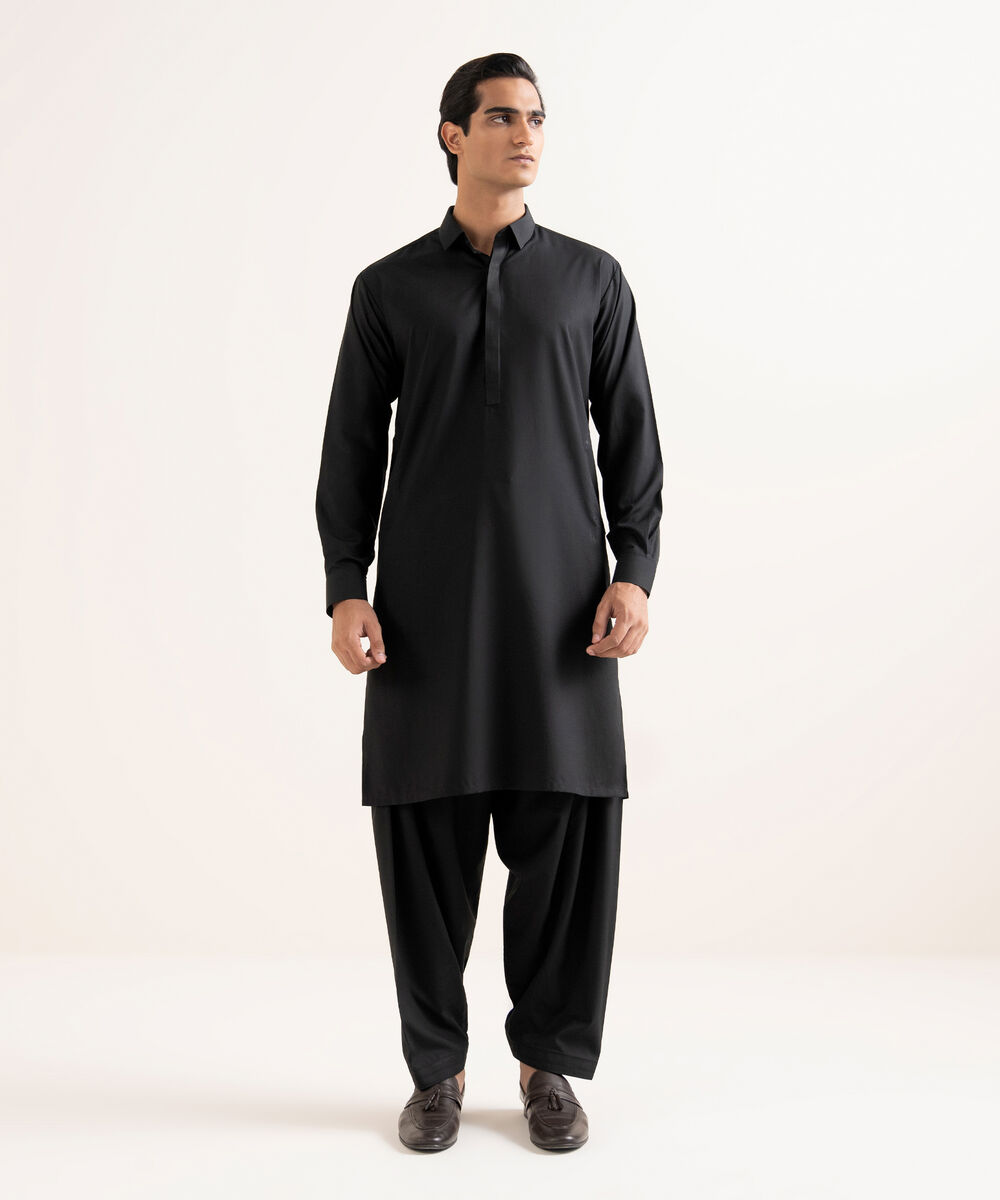 Men's Stitched Premium Wash & Wear Black Suit