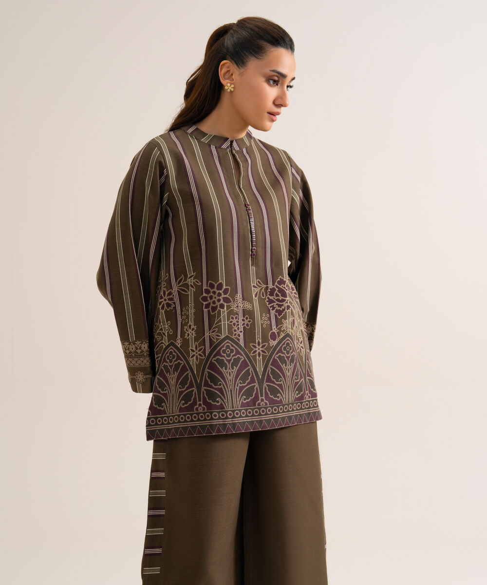 Women's Unstitched Premium Khaddar Printed Brown 2 Piece Suit