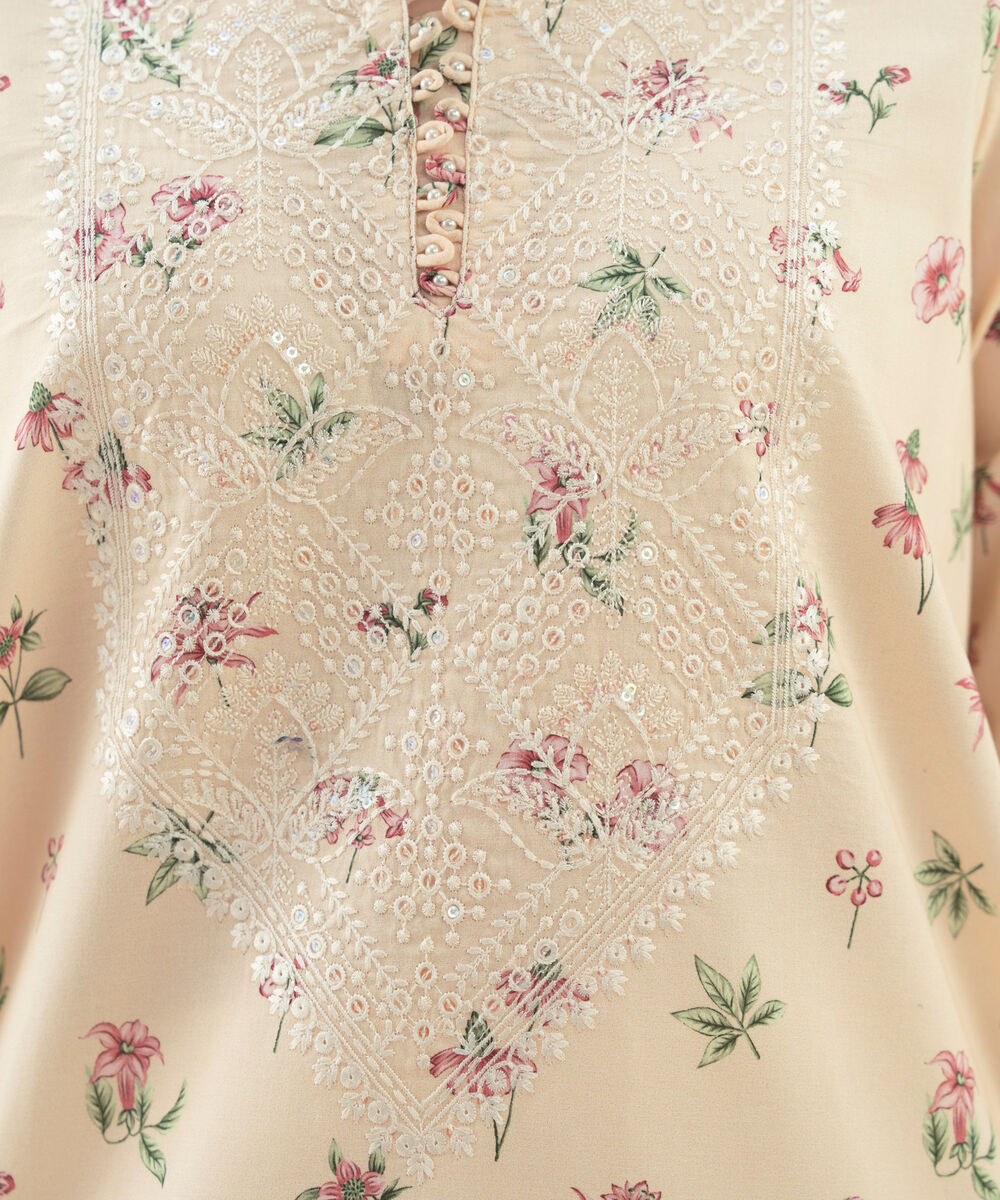 Women's Unstitched Lawn Embroidered Off White 3 Piece Suit