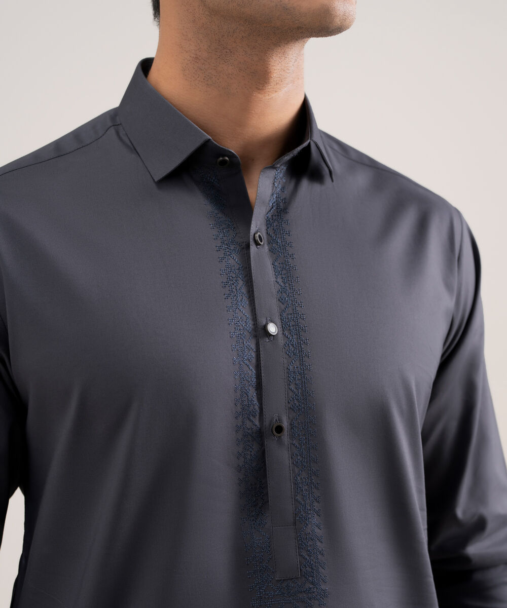 Men's Stitched Cotton Dobby Grey Suit