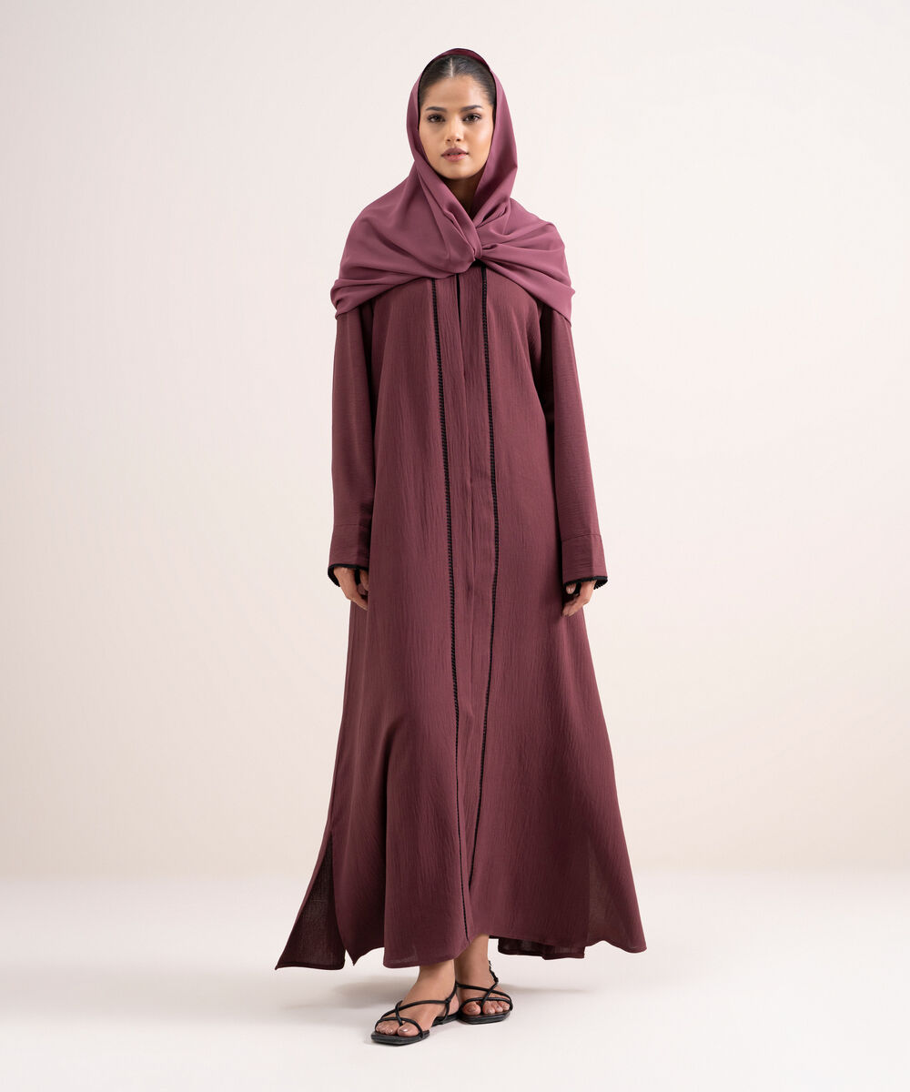 Women's Polyster Burgandy Raglan Abbaya Set