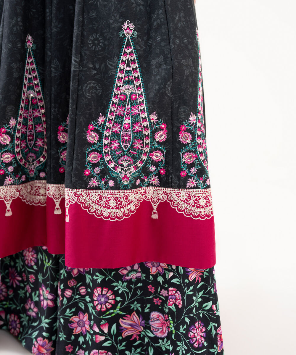 Women's RTW Lawn Viscose Black Embroidered Pishwas