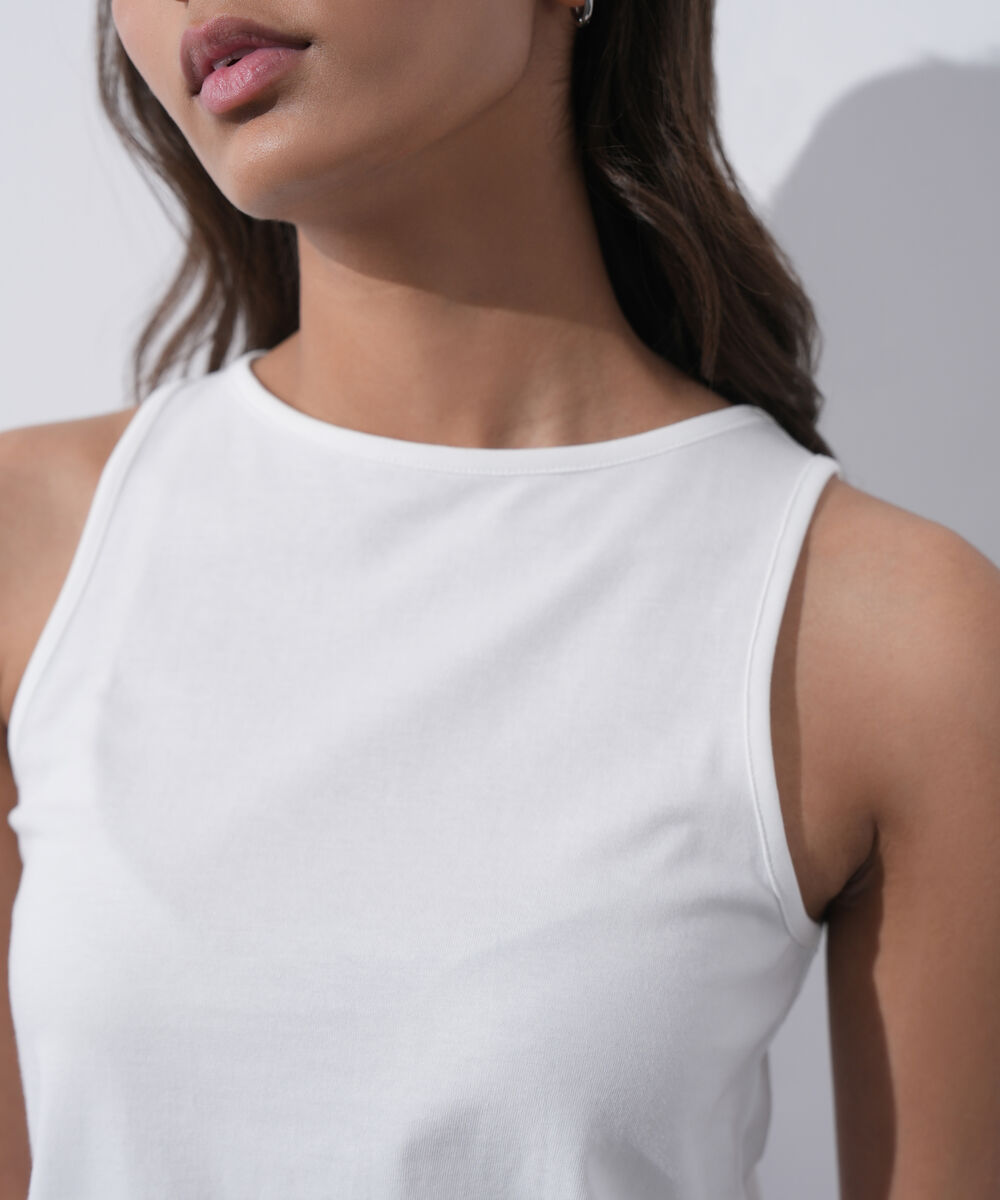 Women's Western Wear White Sleeveless T-Shirt