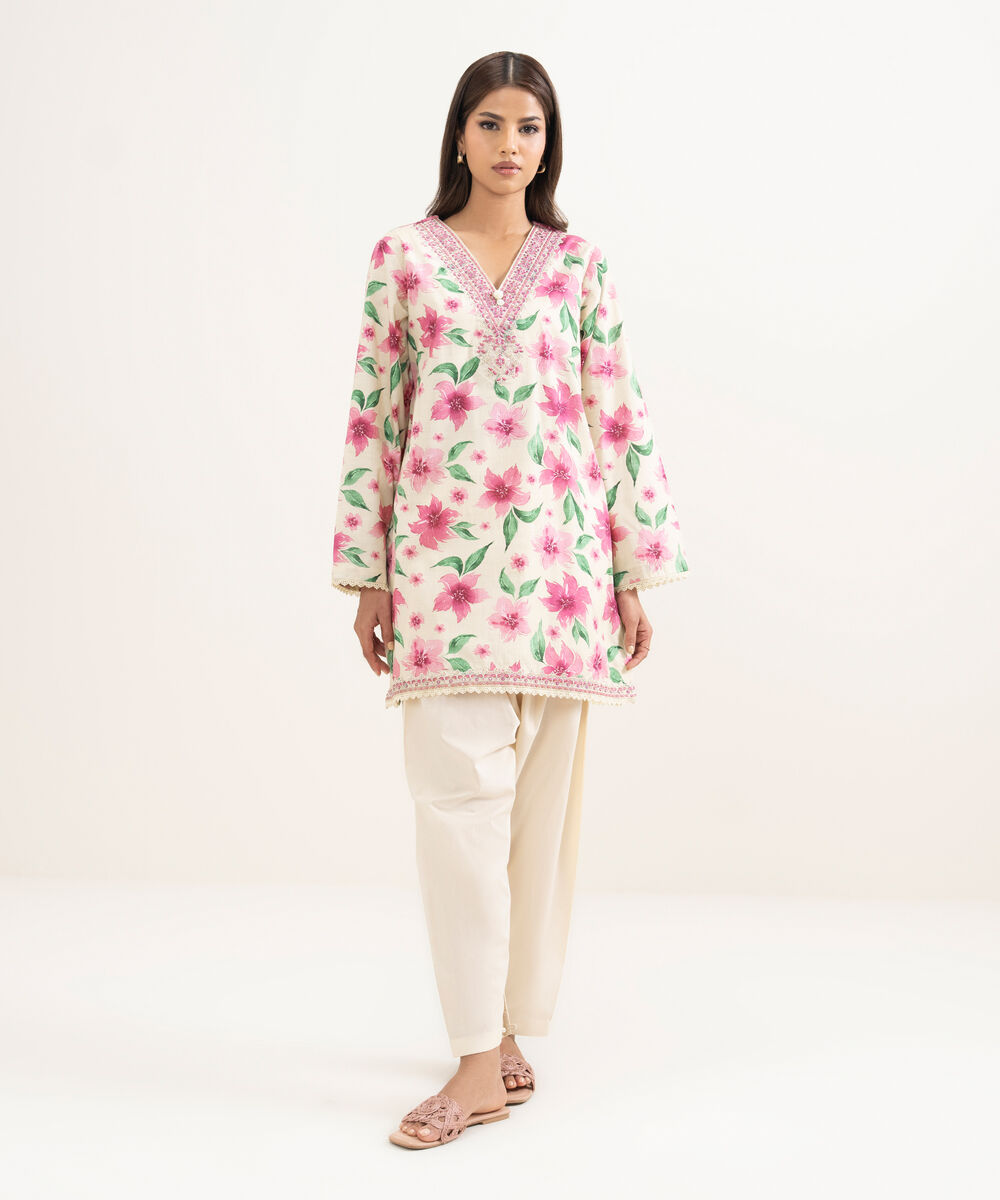 Women's RTW Cambric Embroidered Pale Yellow Straight Shirt