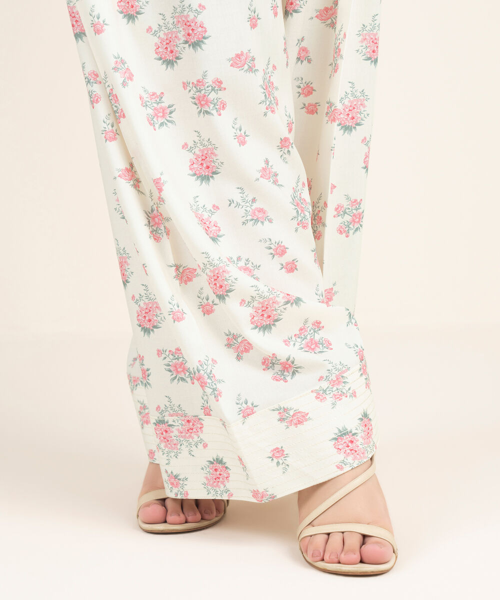 Women's RTW Linen Viscose Printed White Farshi Shalwar