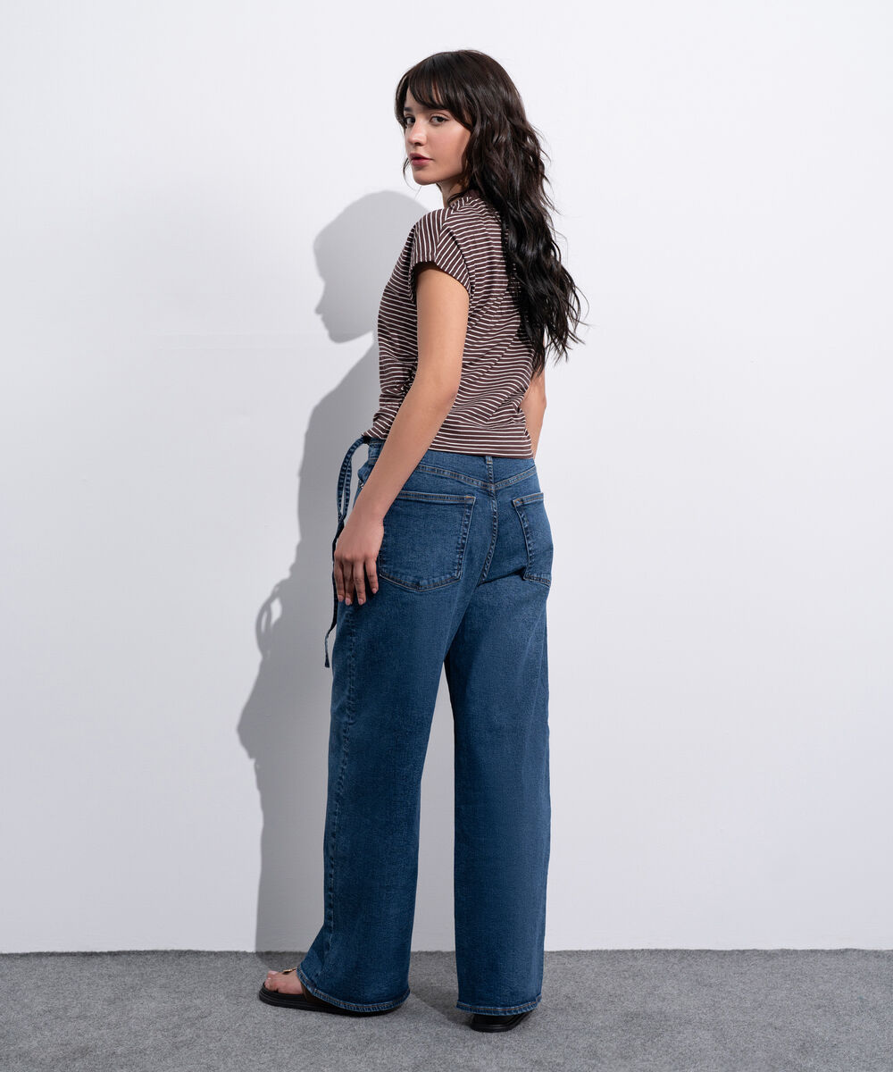 Women's Western Brown And White Yarn Dyed Waist Cinched T-Shirt