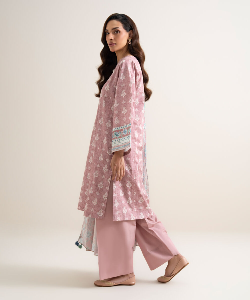 Women's Unstitched Lawn Printed Pink 3 Piece Suit