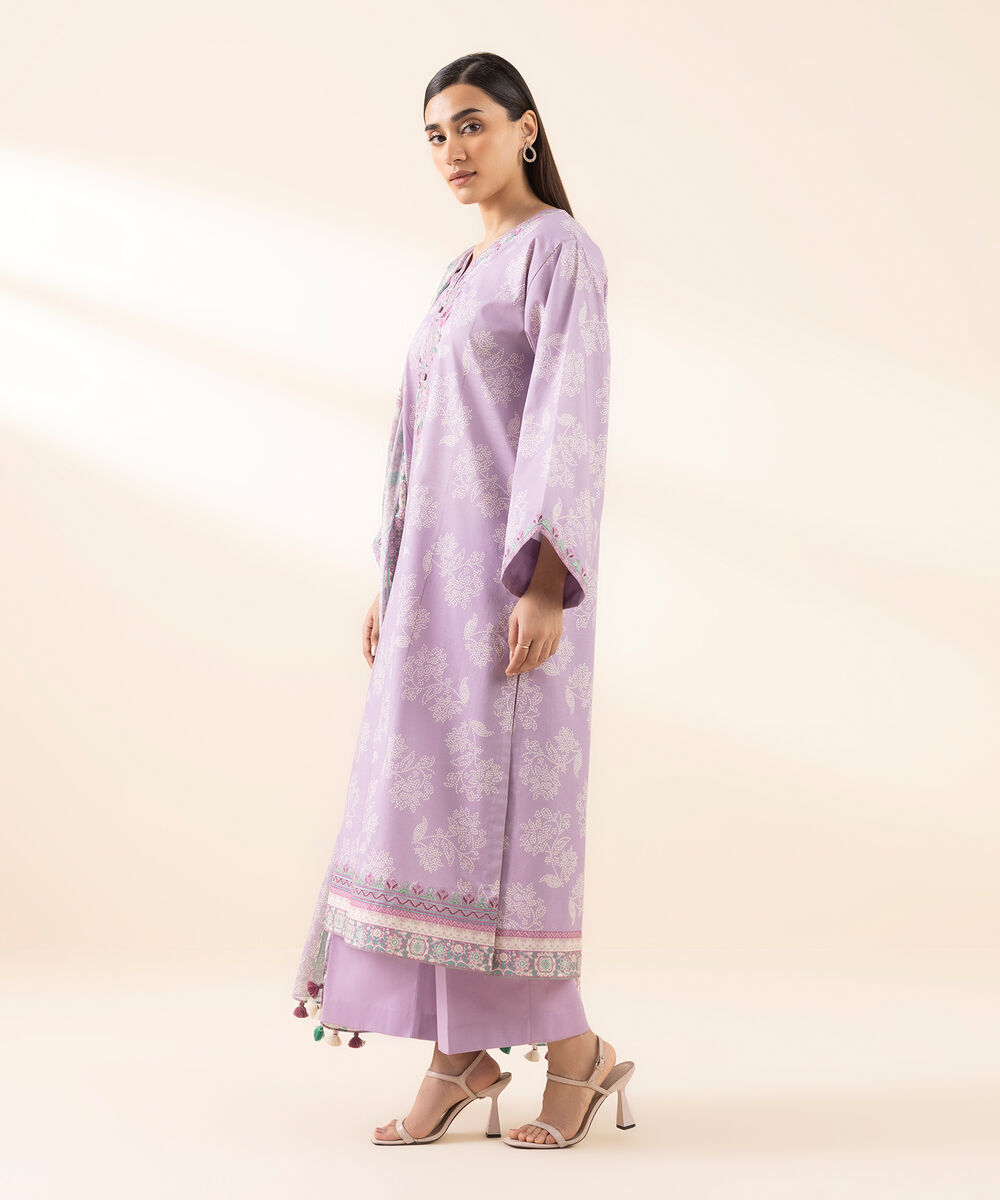 Women's Unstitched Lawn Embroidered Purple 3 Piece Suit