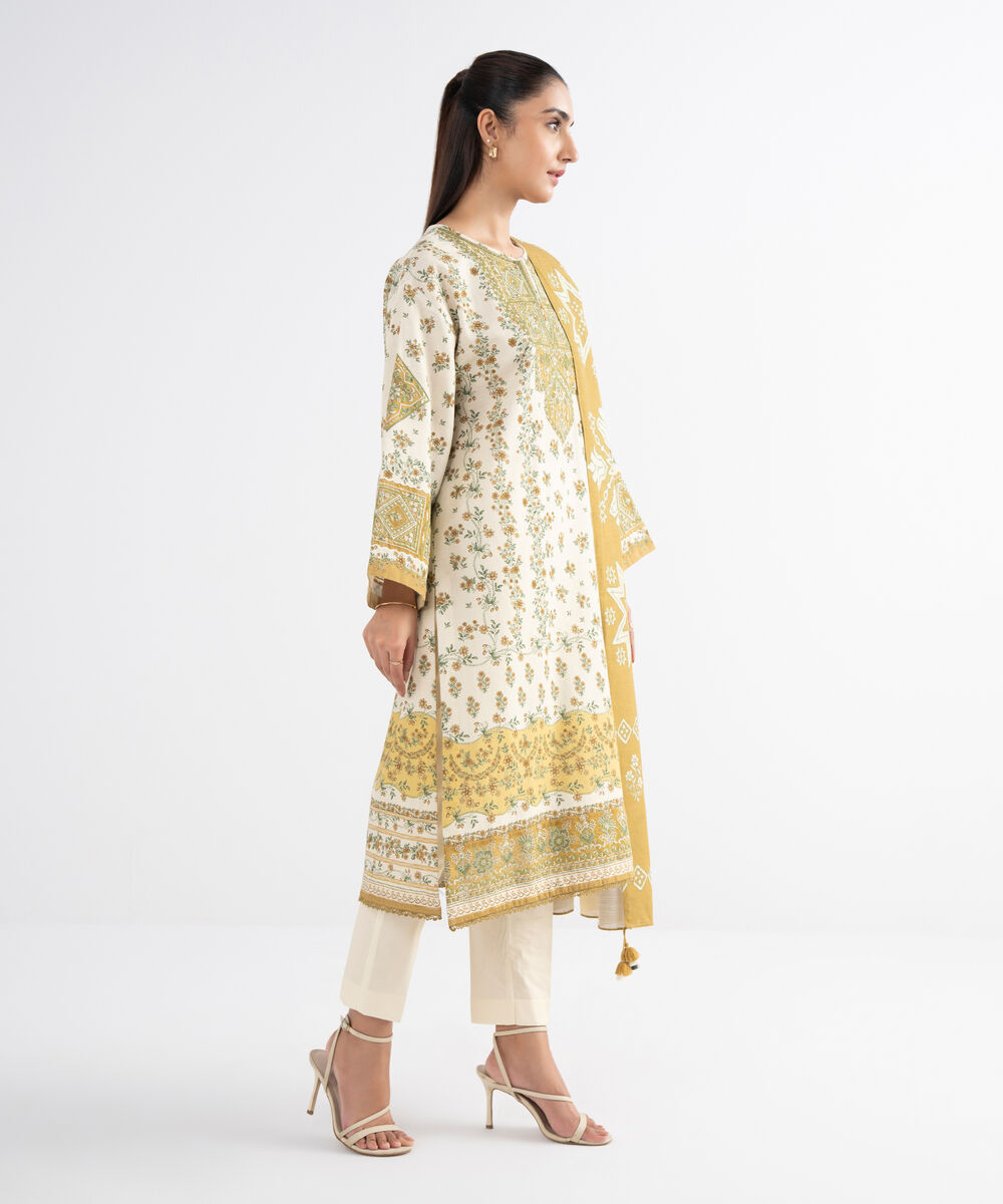 Women's Unstitched Khaddar Embroidered Multi 3 Piece Suit