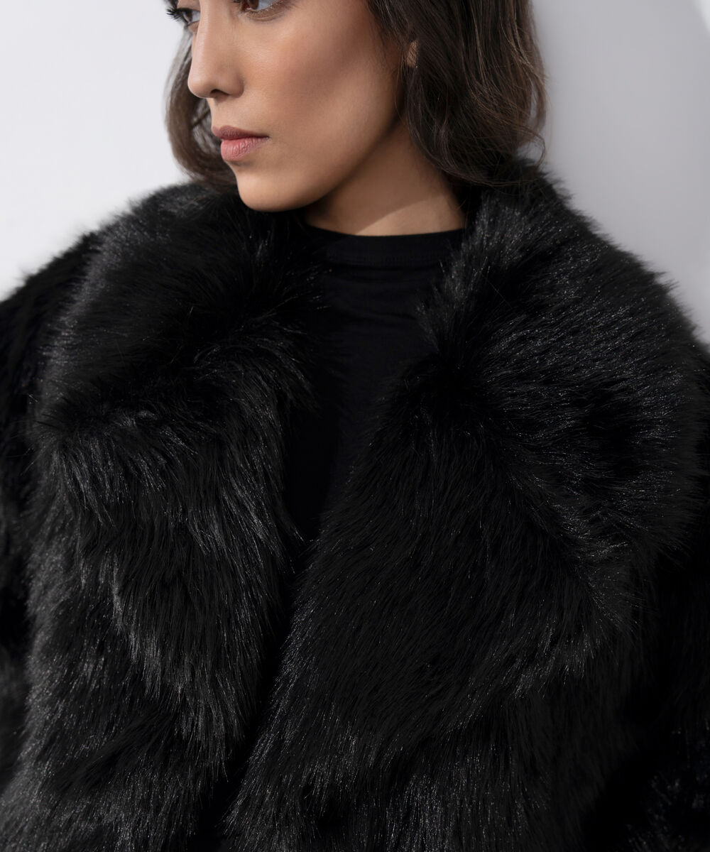 Women's Western Wear Black Faux Fur Jacket