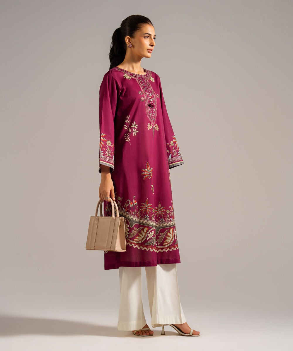 Women's RTW Lawn Printed Purple Straight Shirt