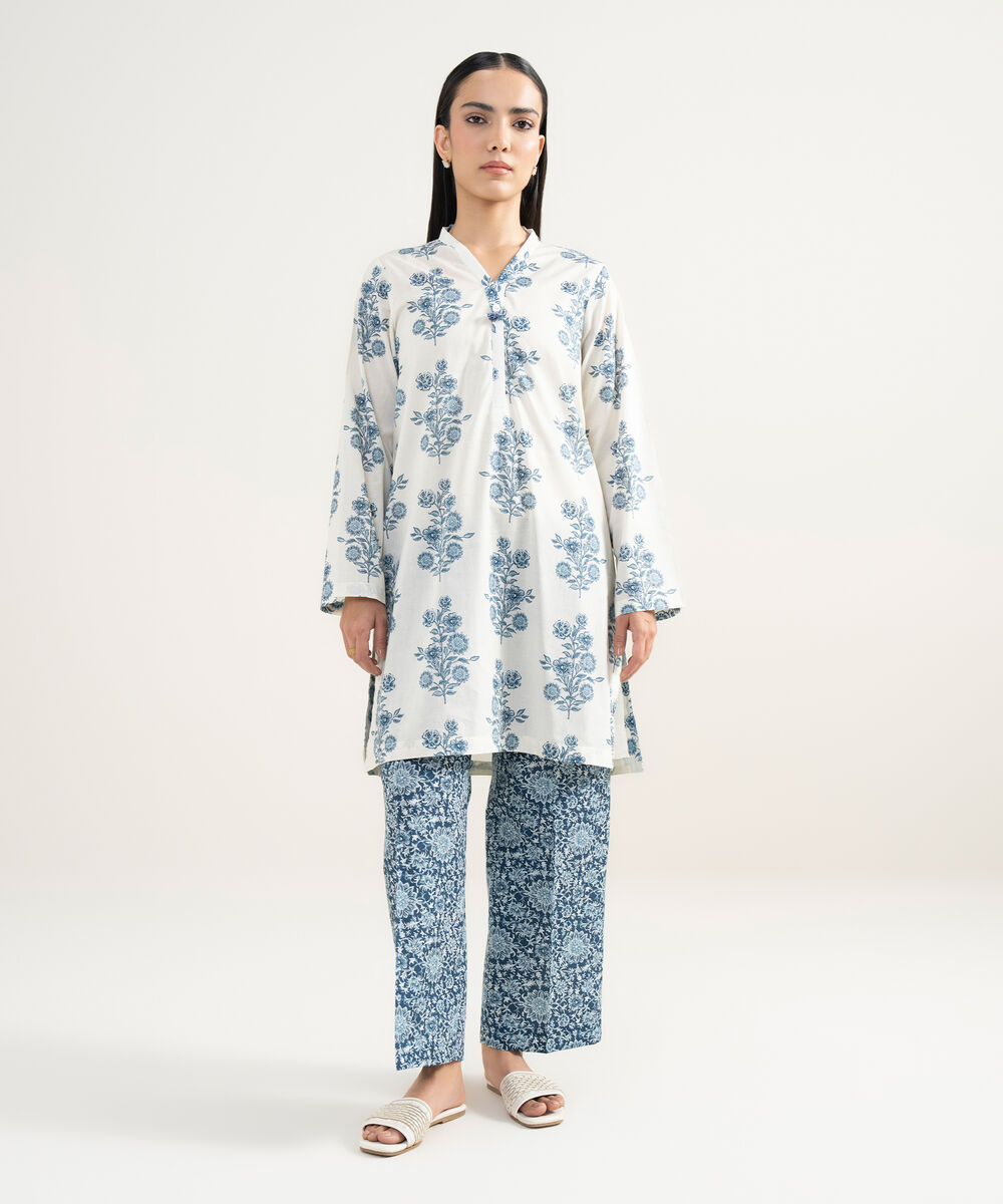 Women's RTW Lawn Printed White Straight Shirt