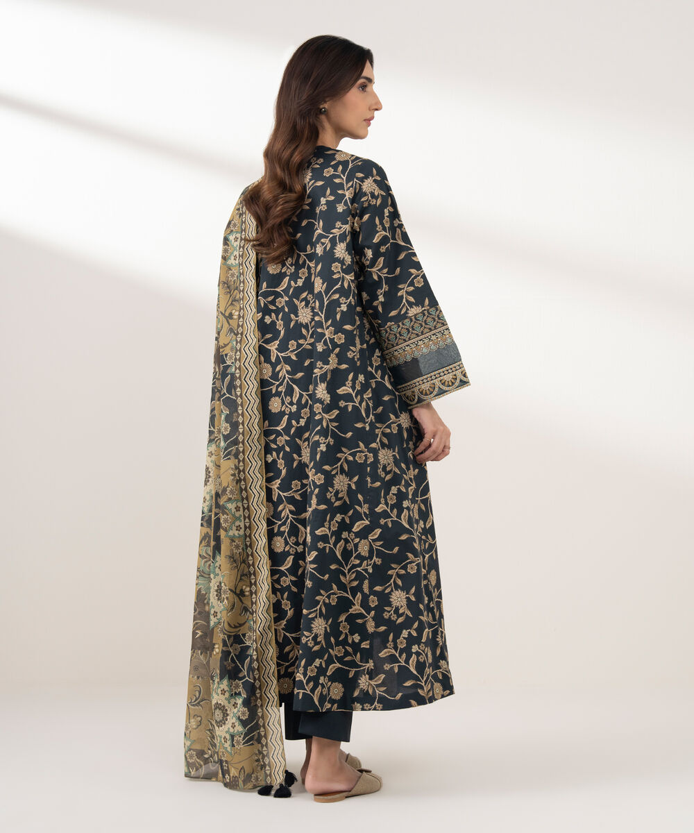 Women's Unstitched Lawn Printed Black 3 Piece Suit