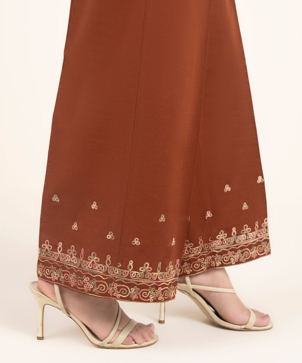 Women's RTW Khaddar Embroidered Brown Culottes