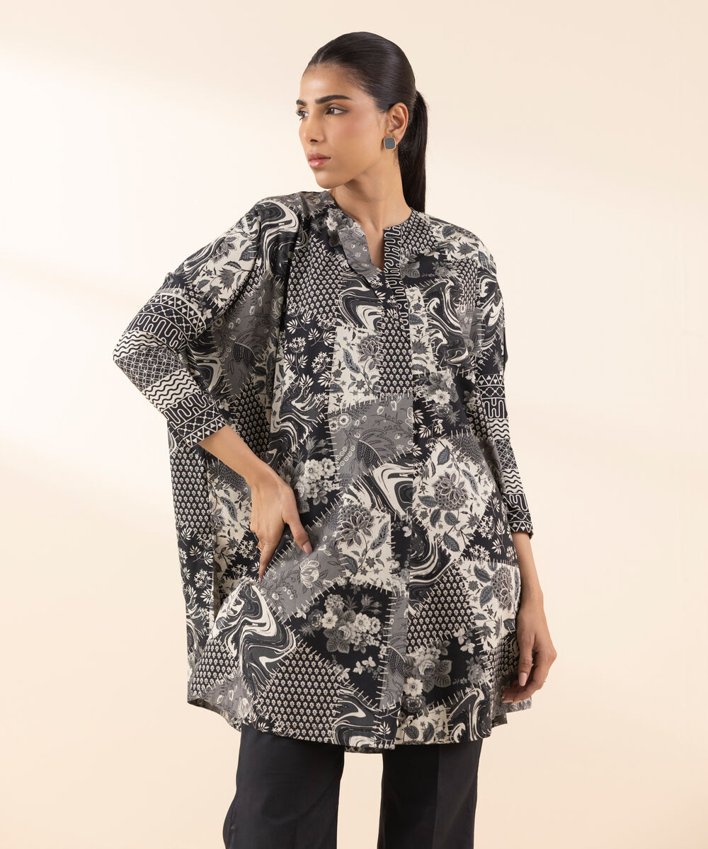 Women's Unstitched Lawn Printed Black 2 Piece Suit