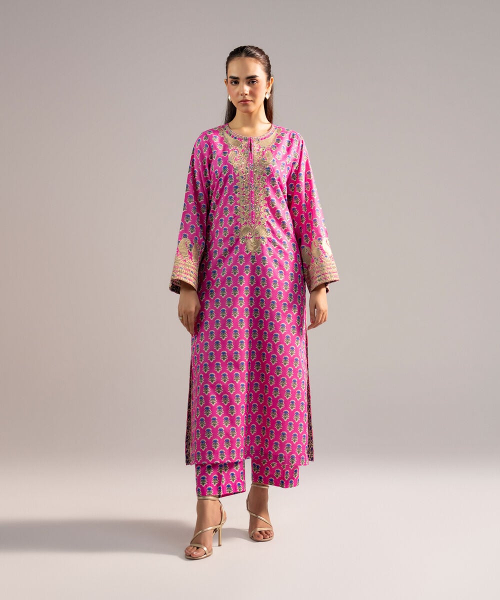 Women's RTW Zari Lawn Embroidered Pink A-Line Shirt