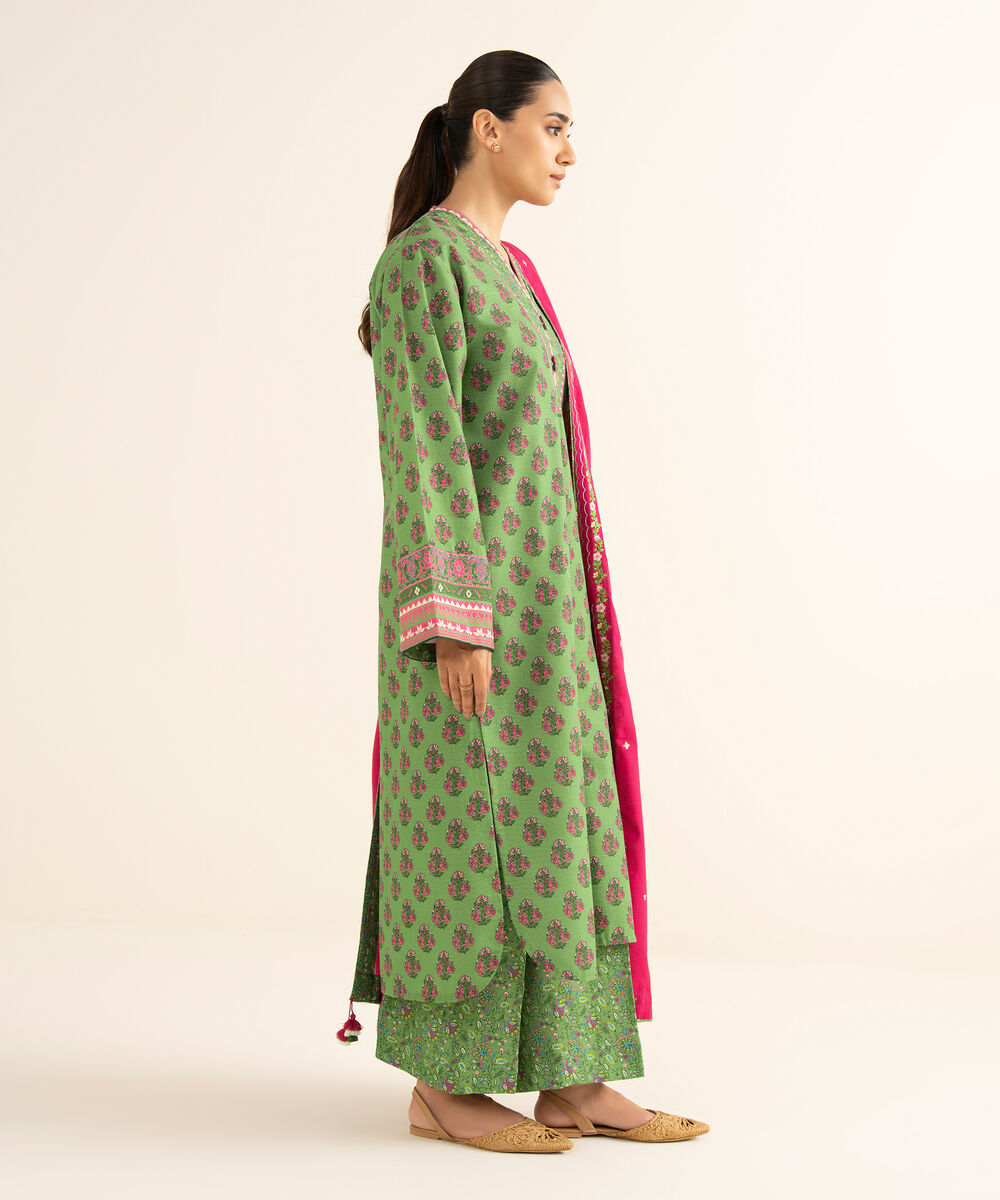 Women's Unstitched Light Khaddar Embroidered Green 3 Piece Suit