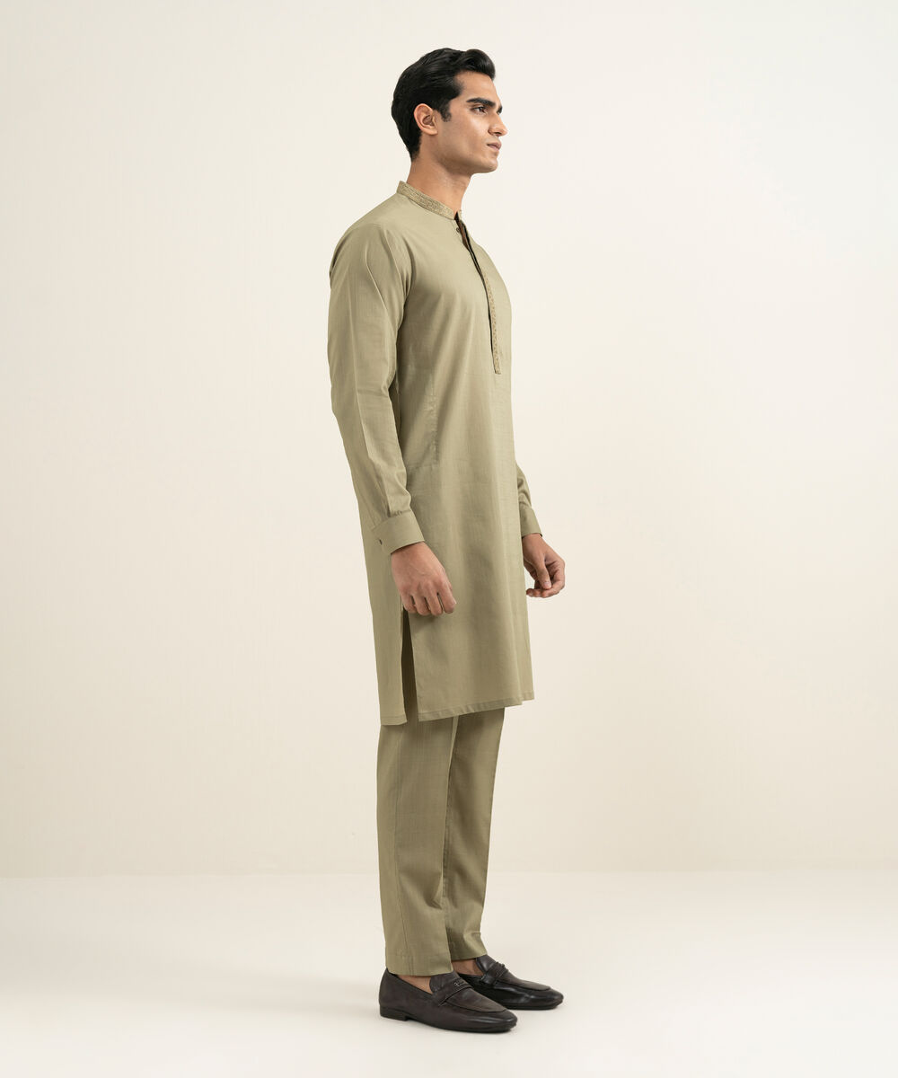 Men's light olive Slub Cotton Kurta Trouser