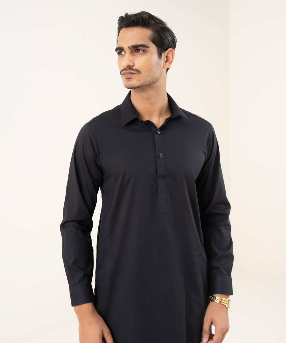 Men's 100% Cotton Plain Black Kurta Shalwar