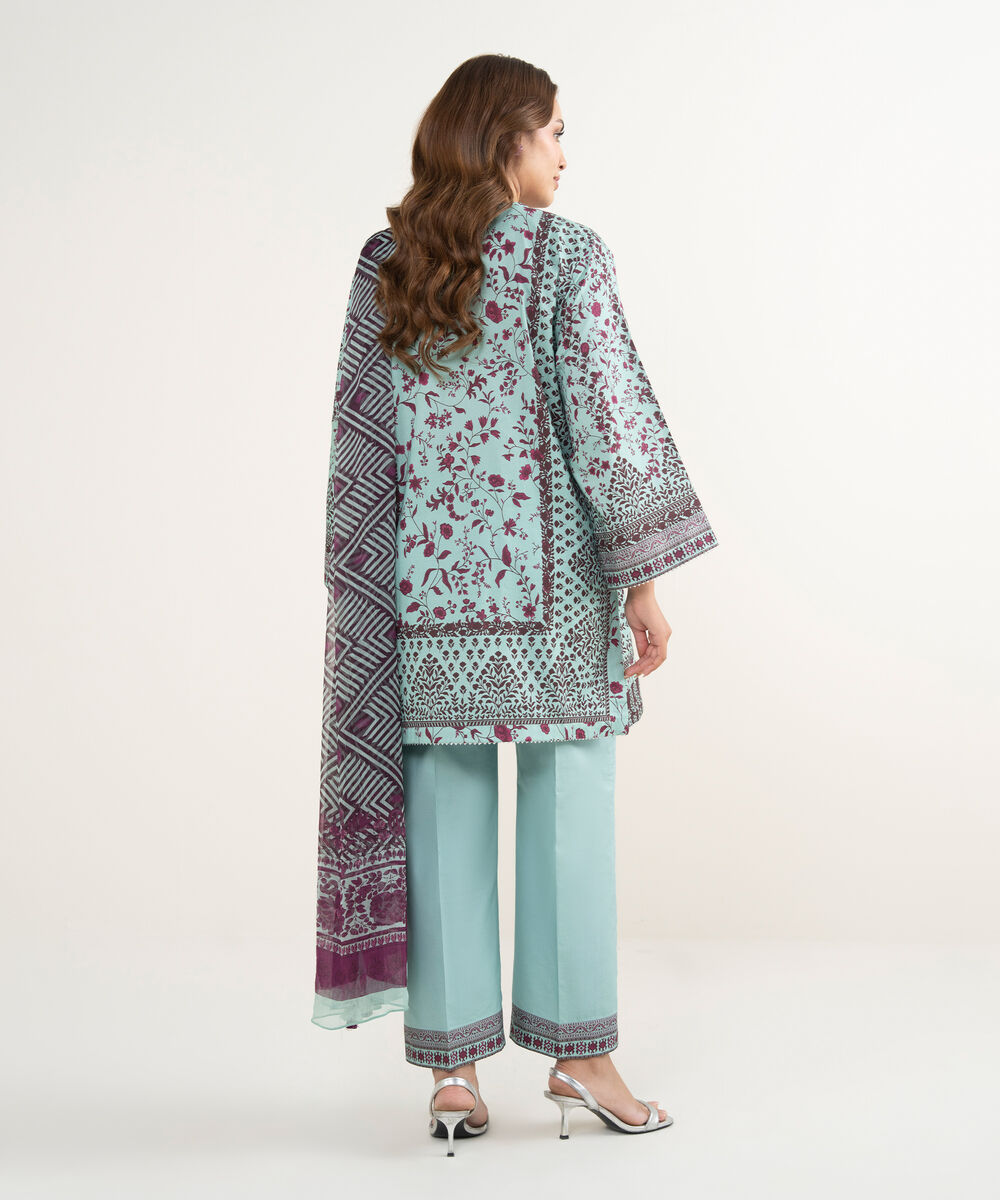 Women's Unstitched Lawn Embroidered Blue 3 Piece Suit