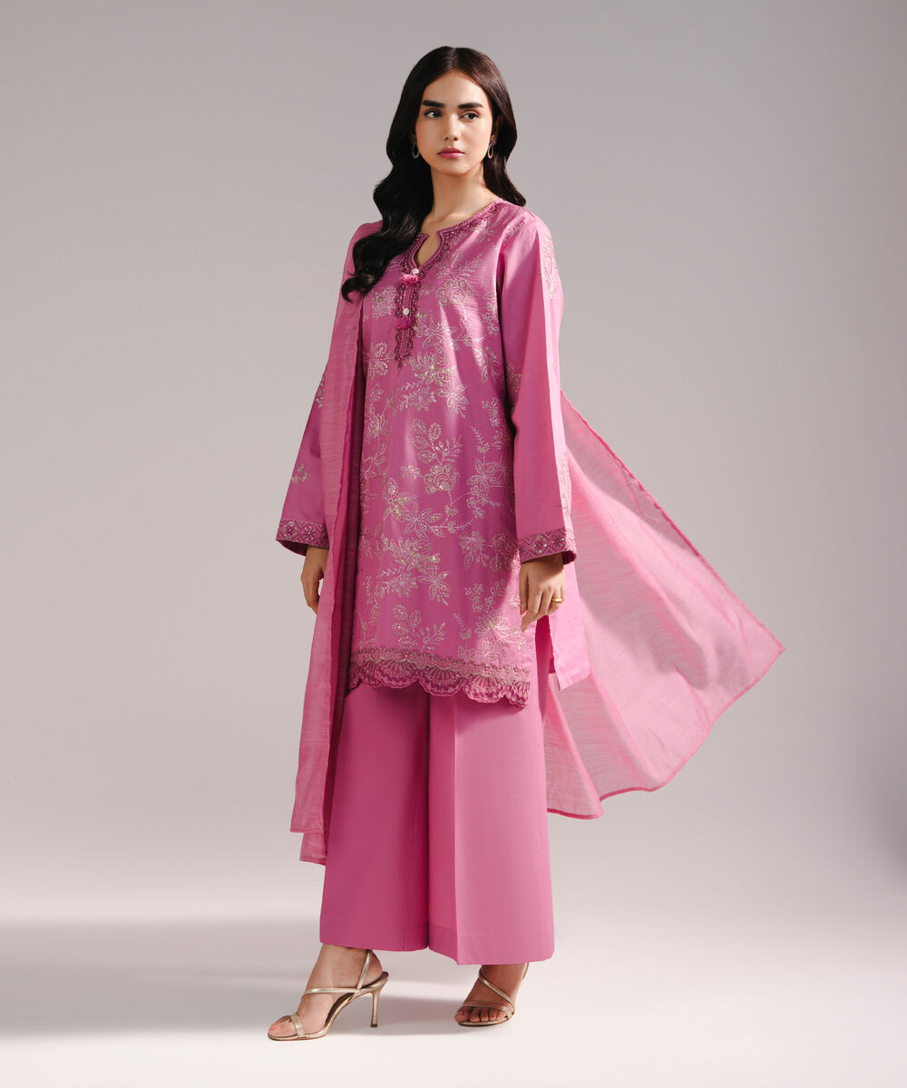 Women's RTW Lawn Embroidered Pink 3 Piece Suit