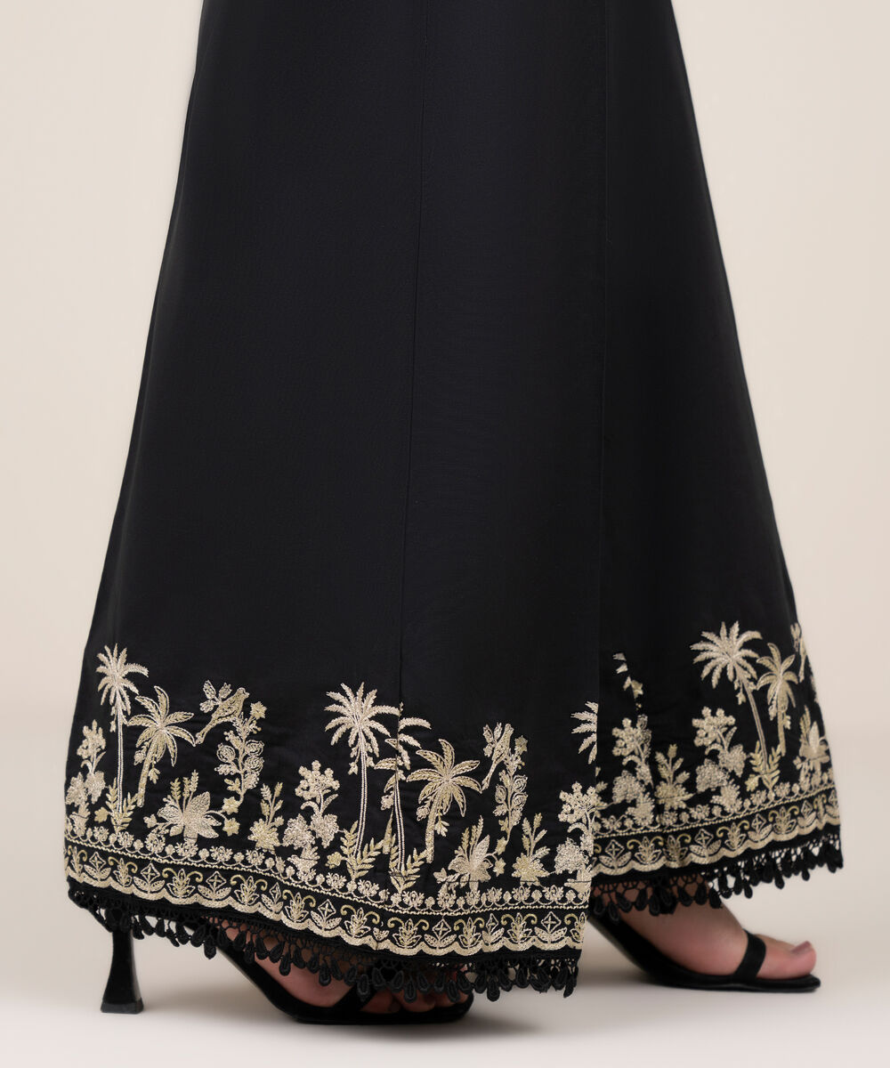 Women's RTW Cotton Embroidered Black Flared Pants