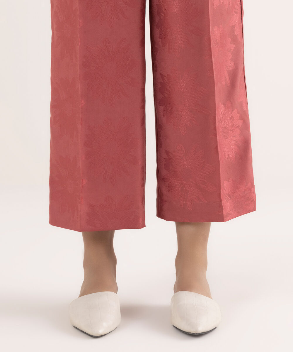 Women's RTW Self Jacquard Leno Solid Peach Culottes