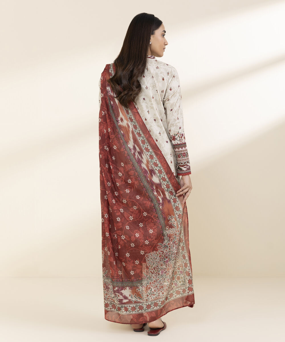 Unstitched Women's Off White Lawn 3 Piece Suit