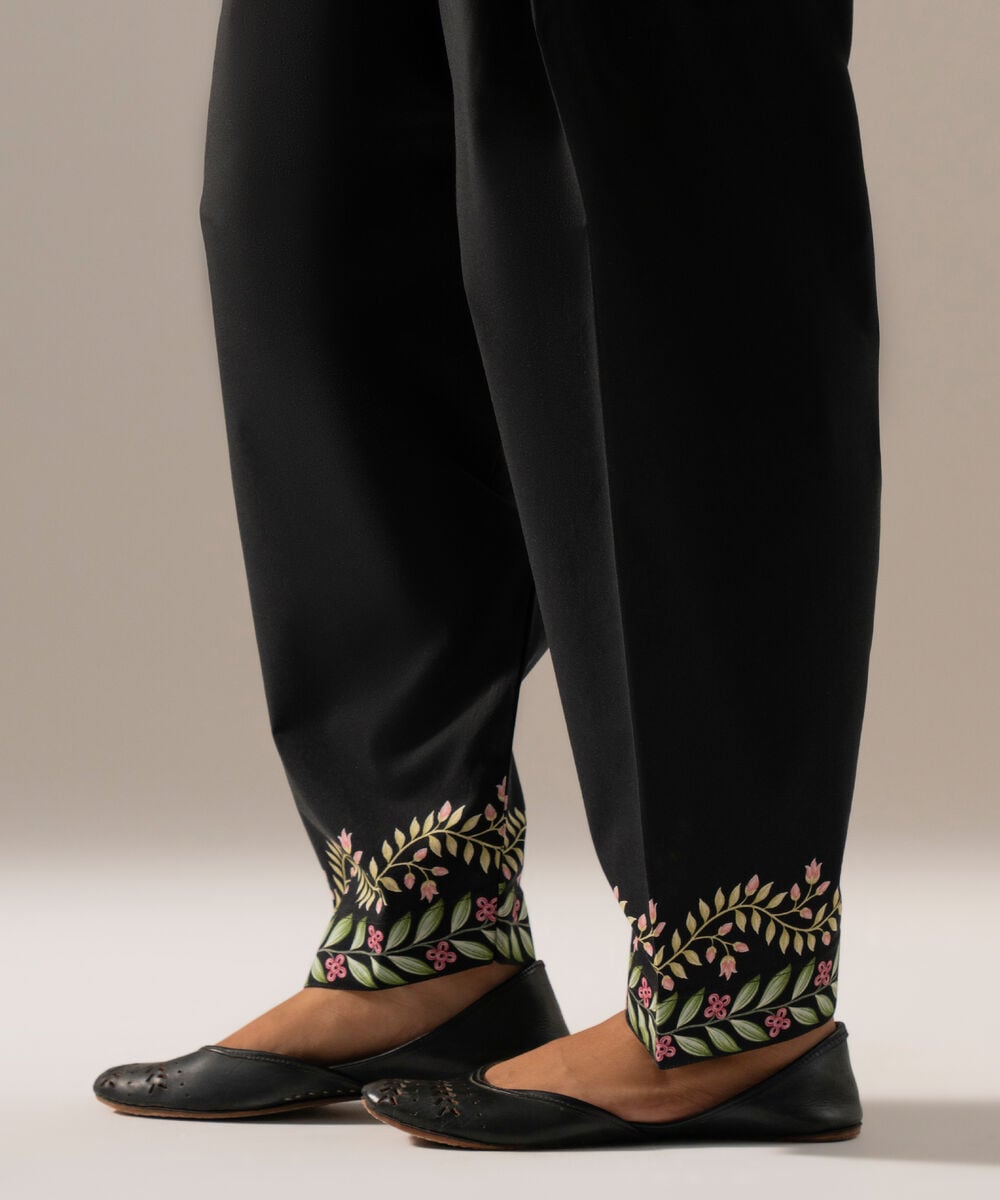 Women's RTW Cambric Printed Black Skinny Shalwar