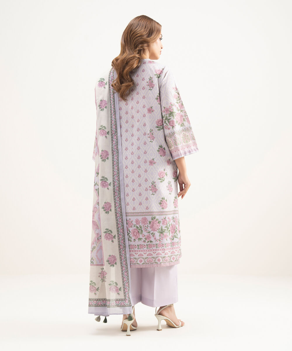 Women's Unstitched Lawn Printed Purple 3 Piece Suit