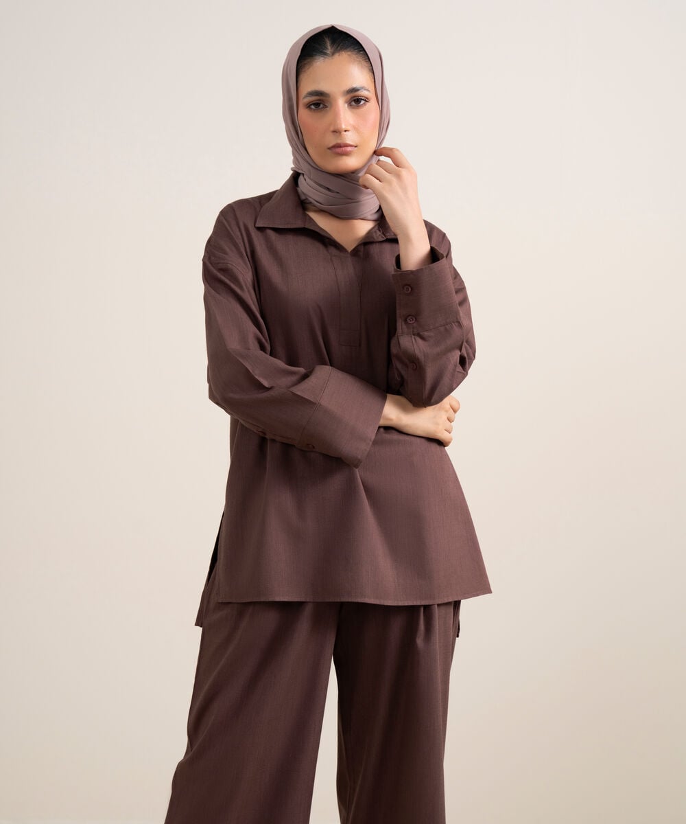 Women's Plumish Brown Loose Fit Tunic Top