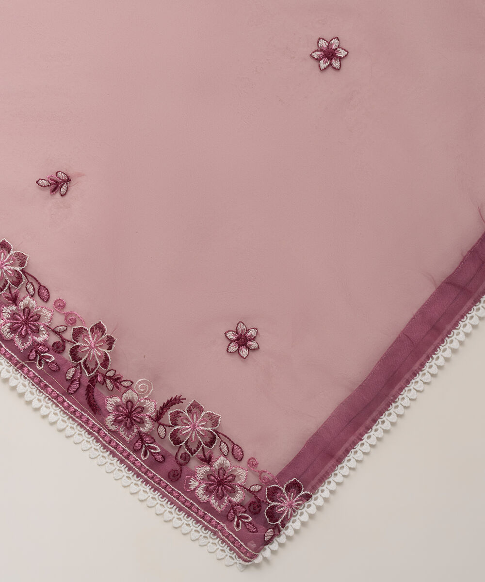 Women's RTW Blended Organza Embroidered Pink Dupatta