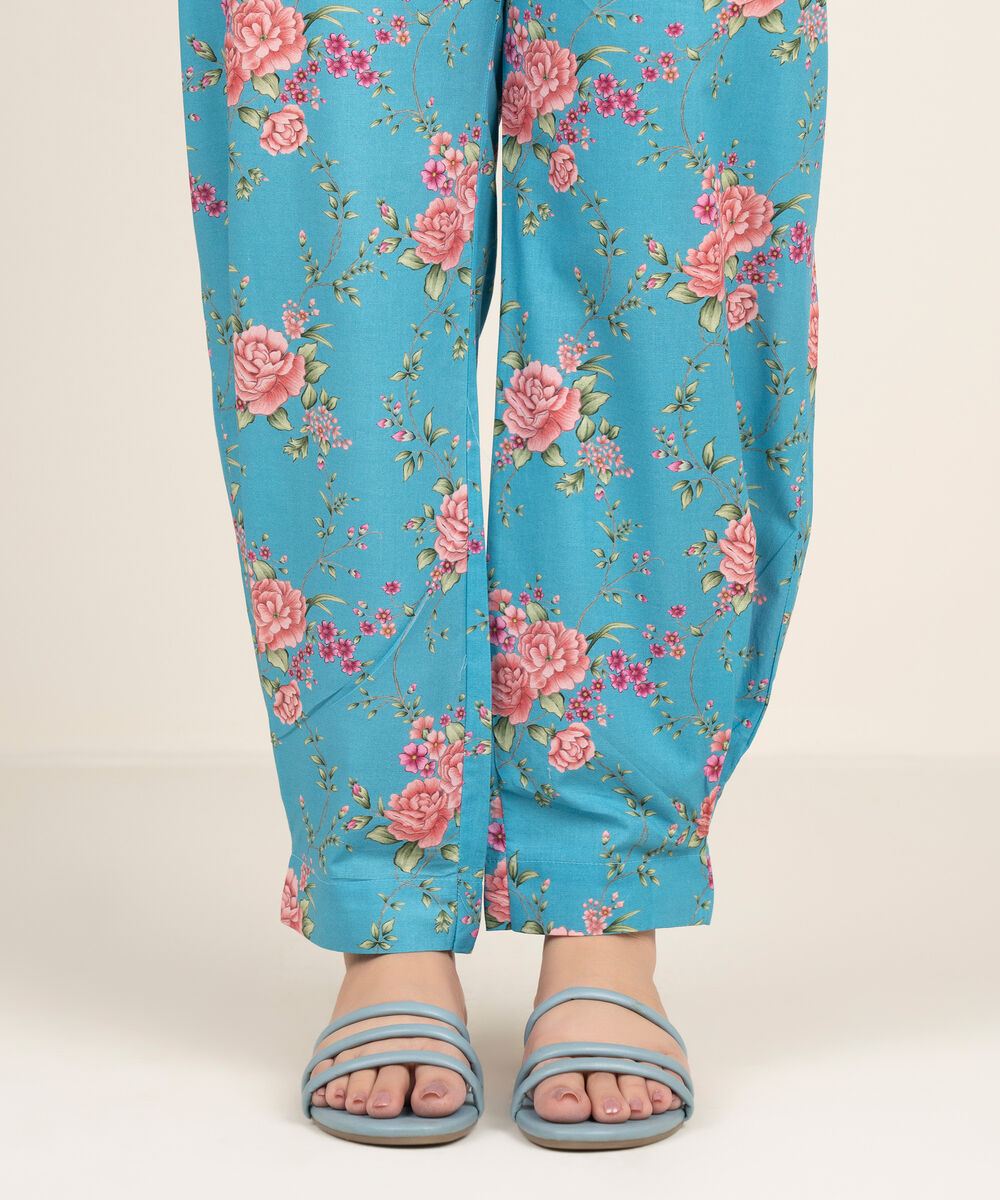 Women's RTW Cambric Printed Blue Skinny Shalwar