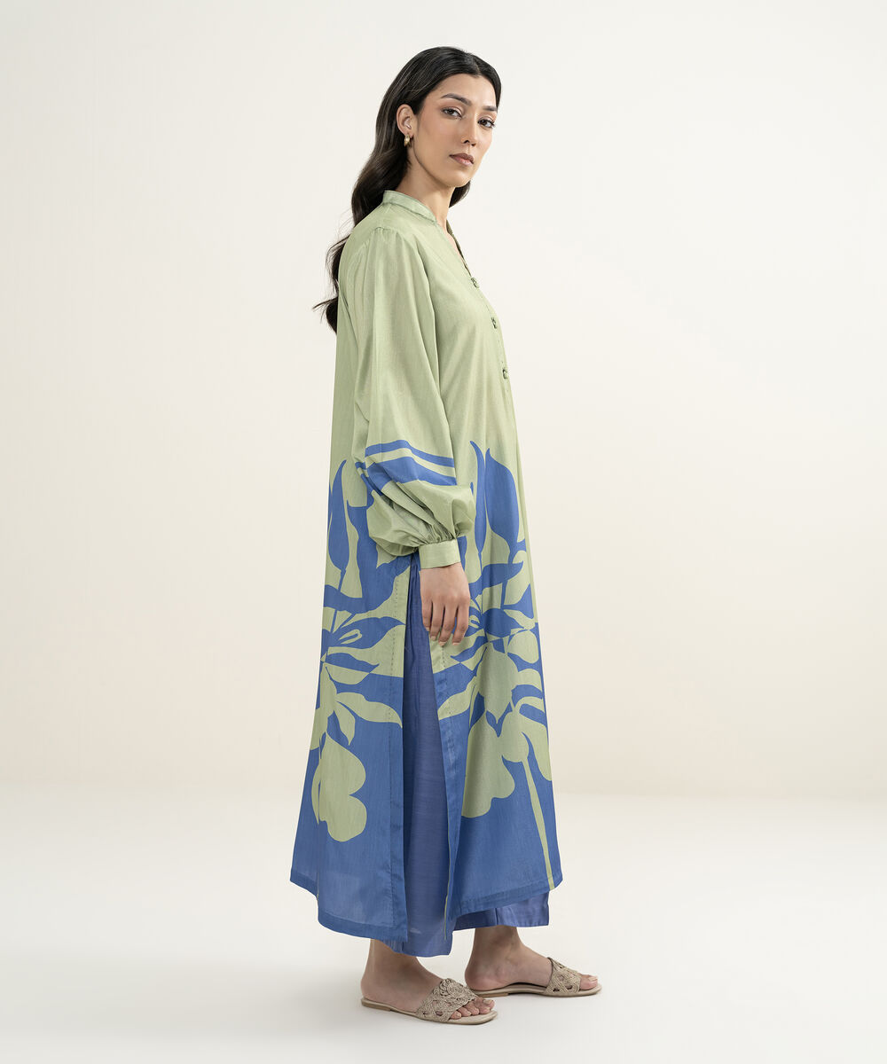 Women's RTW Blended Grip Silk Printed Blue 2 Piece Suit