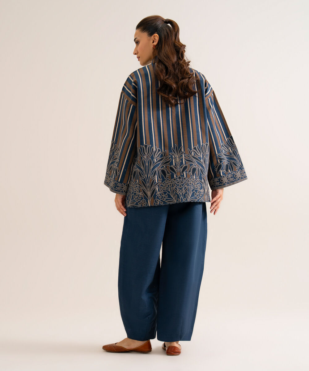 Women's Unstitched Premium Khaddar Printed Dark Blue 2 Piece Suit