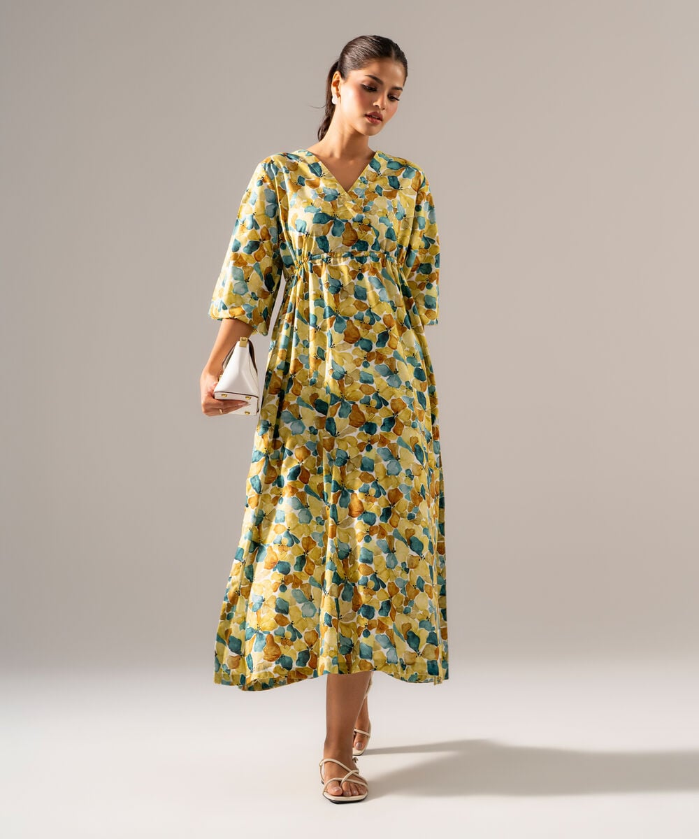 Women's RTW Cotton Viscose Printed Green Dress