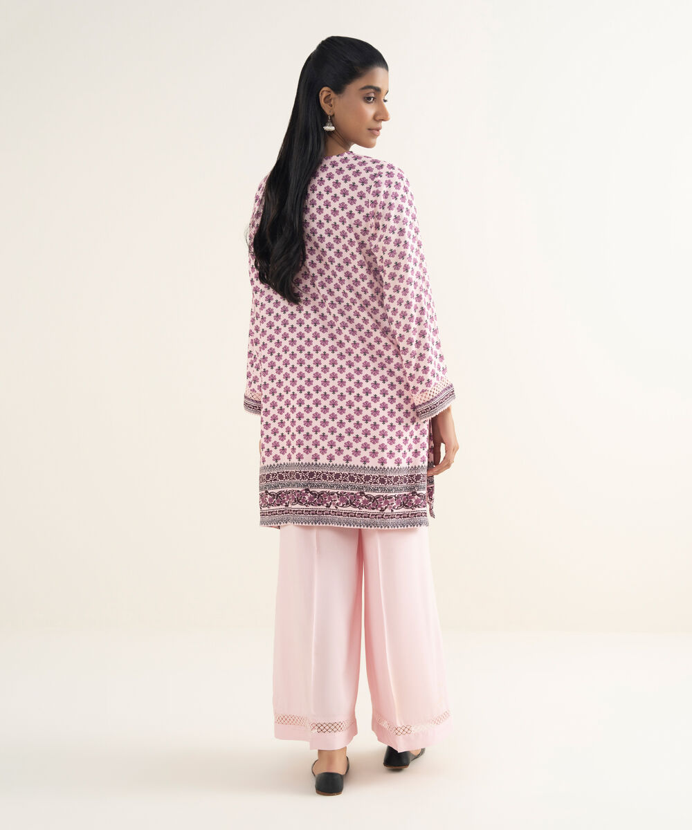 Women's RTW Linen Viscose Printed Pink A-Line Shirt