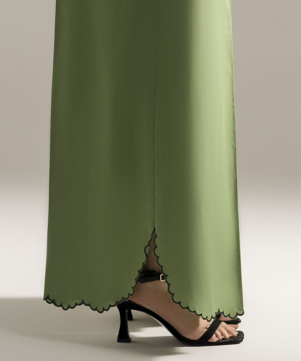 Women's RTW Cambric Embroidered Green Flared Pants