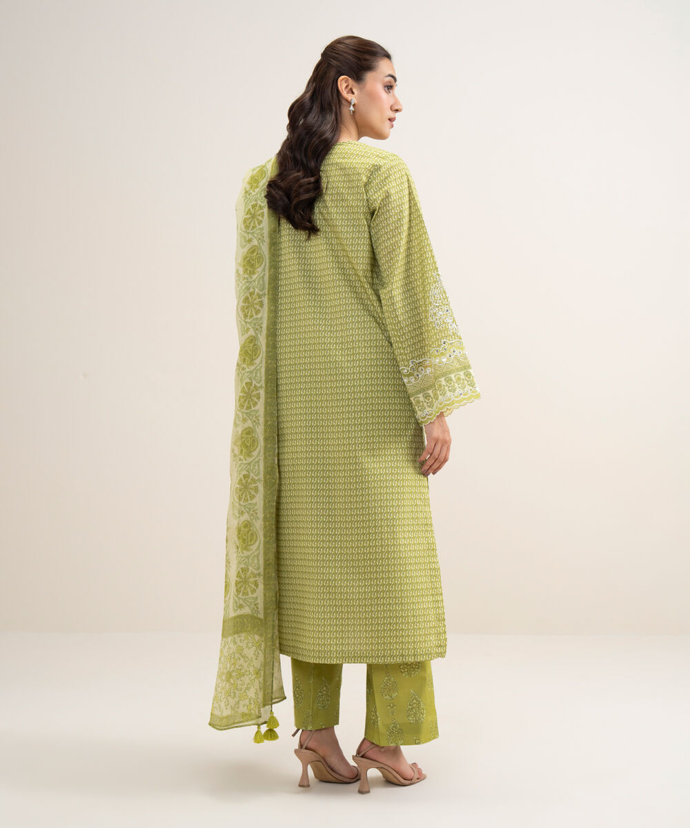 Women's Unstitched Lawn Embroidered Parrot Green 3 Piece Suit