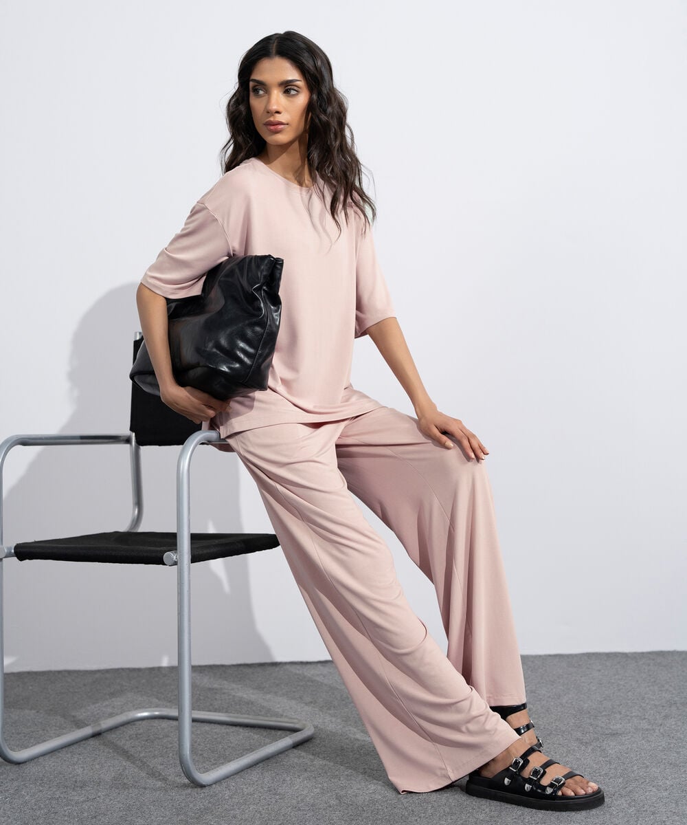 Women's Pink Flowing Loose Fit T-Shirt