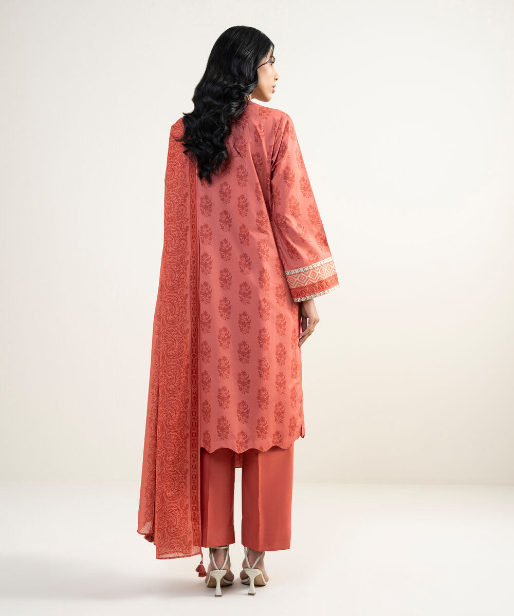 Women's Unstitched Lawn Embroidered Red 3 Piece Suit