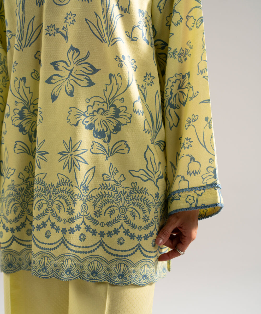 Women's RTW Dobby Printed Yellow Straight Shirt