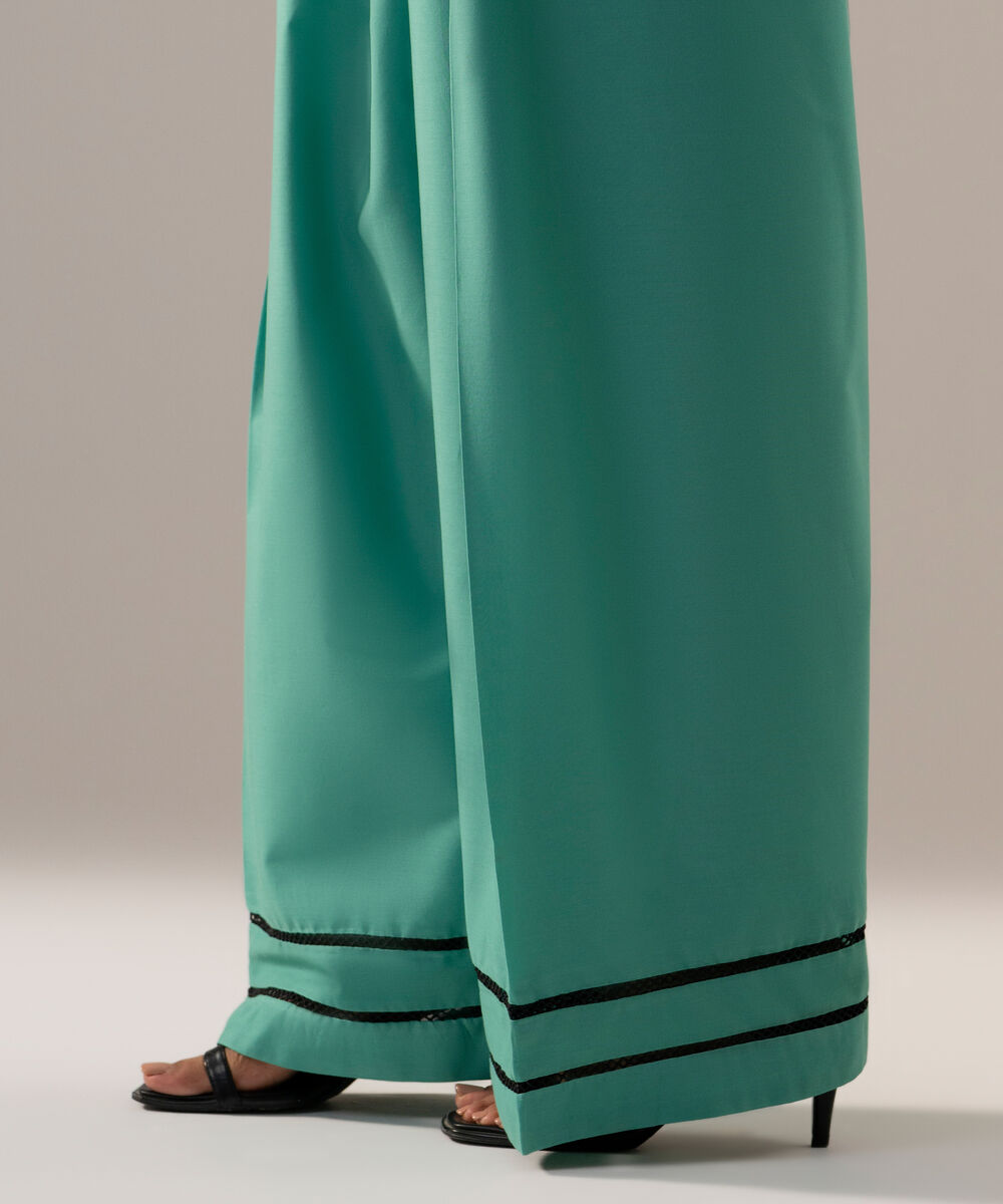 Women's RTW Cambric Solid Green Farshi Shalwar