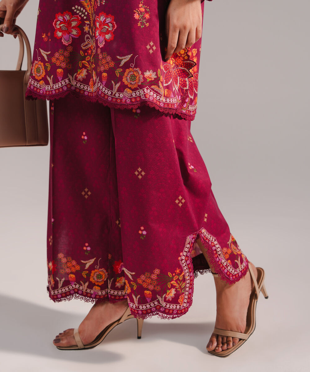 Women's RTW Lawn Printed Plum 2 Piece Suit