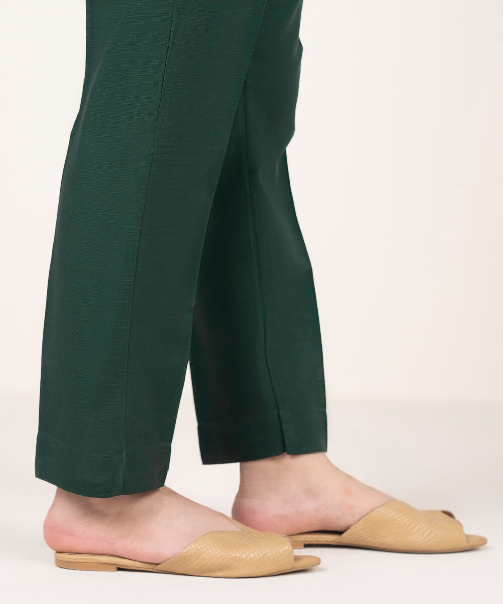 Women's RTW Light Khaddar Solid Green  Straight Pants