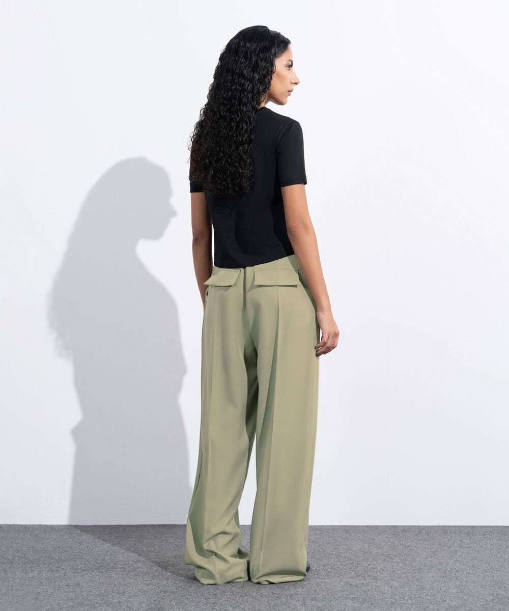 Women's Western Wear Green Tailored Wide Leg Trousers