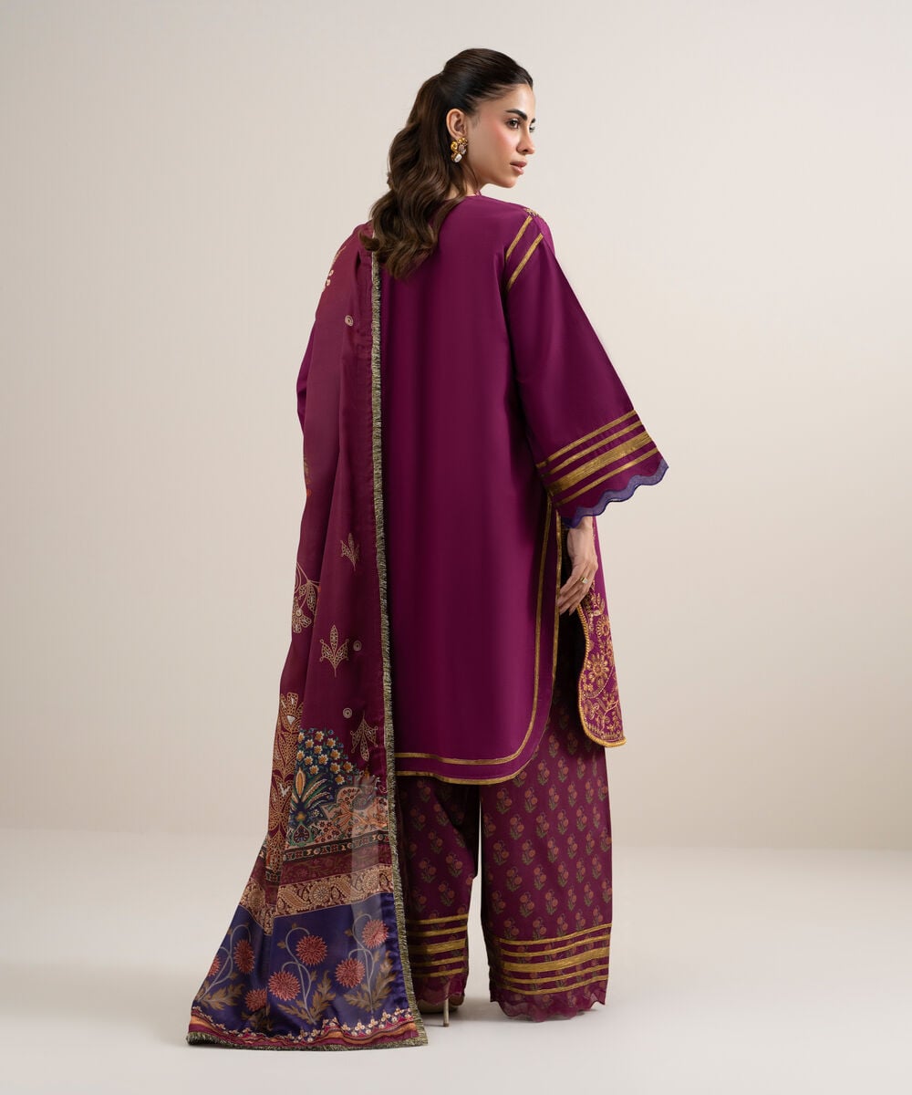 Women's Unstitched Dobby Embroidered Pink 3 Piece Suit