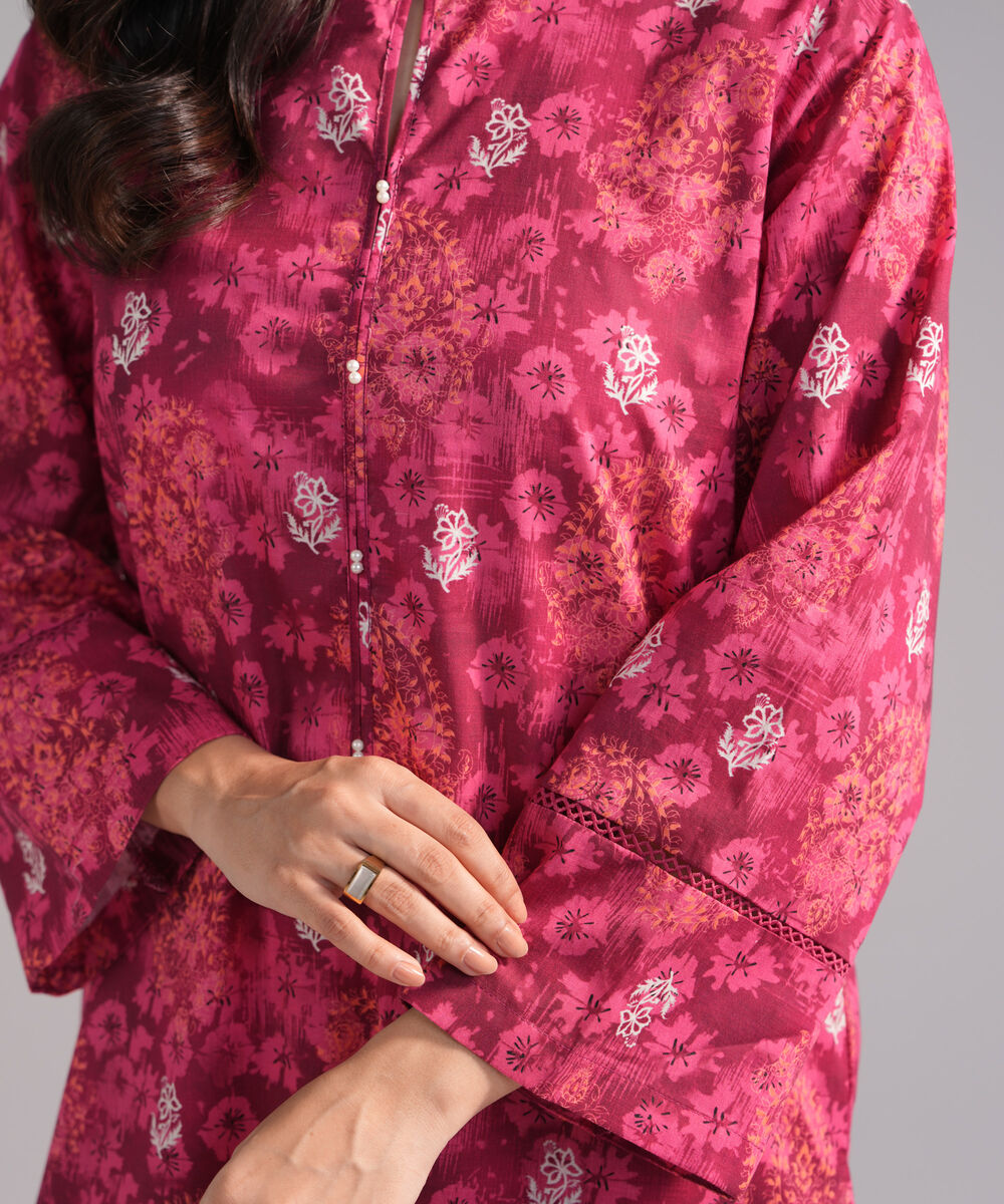 Women's RTW Crosshatch Printed Pink A-Line Shirt