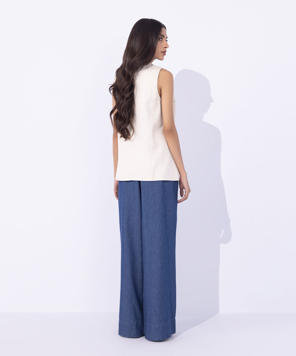 Women's Western Wear Beige Cotton Twill Waistcoat